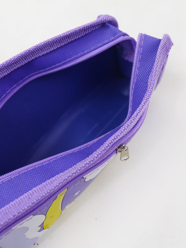 PB03 Zipper Pencil School Pouch For Kids Moon Rabbit Purple