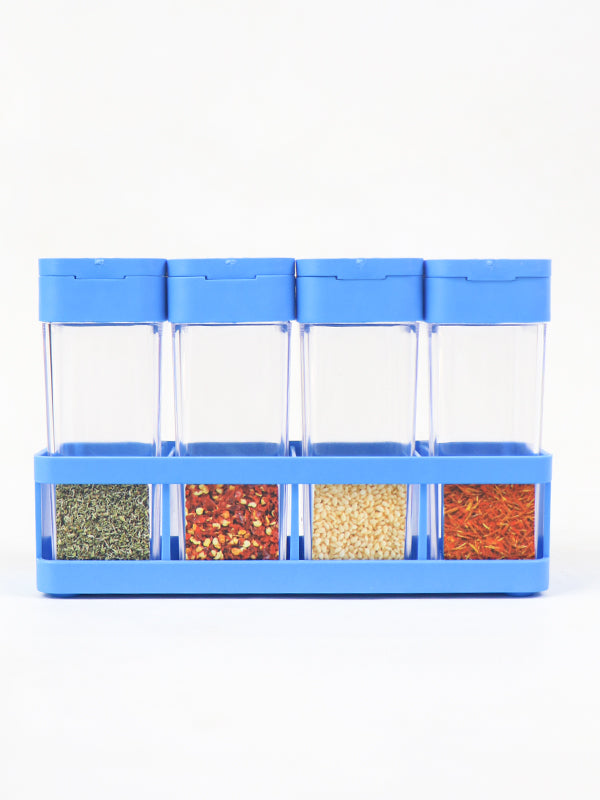 Herb and Spice Rack with 4 Plastic Jar Bottles Blue