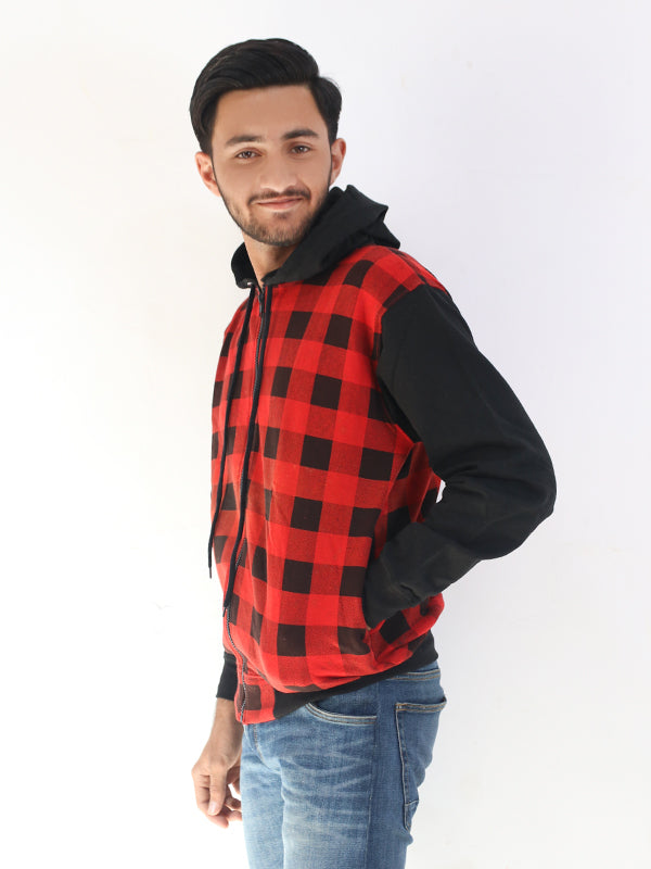 MH05 NS Unisex Zipper Hoodie Red Checks