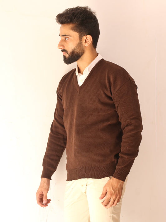 S.H Full Sleeves Plain Sweater for Men Brown