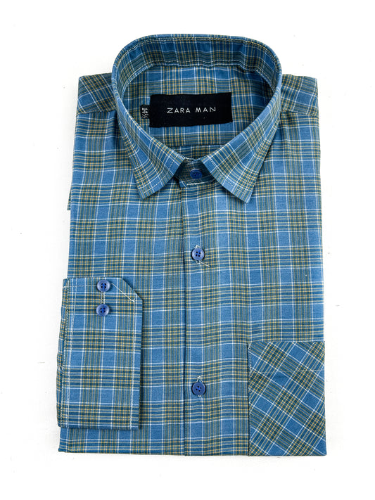 Blue Checks Formal Dress Shirt For Men MFS317