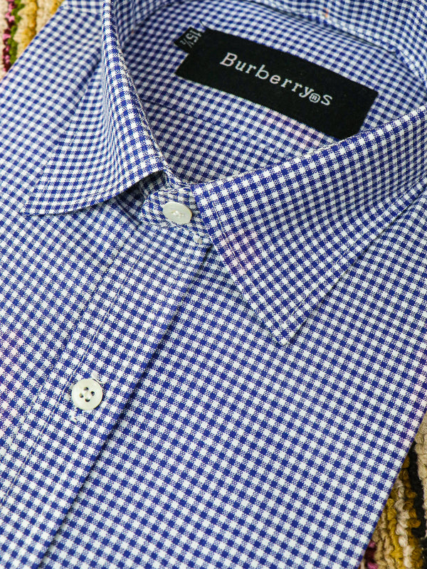 Navy Blue Checks Formal Dress Shirt For Mens MFS62