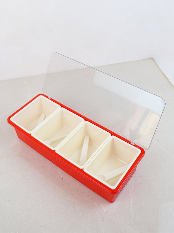 Set of 4 Spices Box with Tray & Spoons Red
