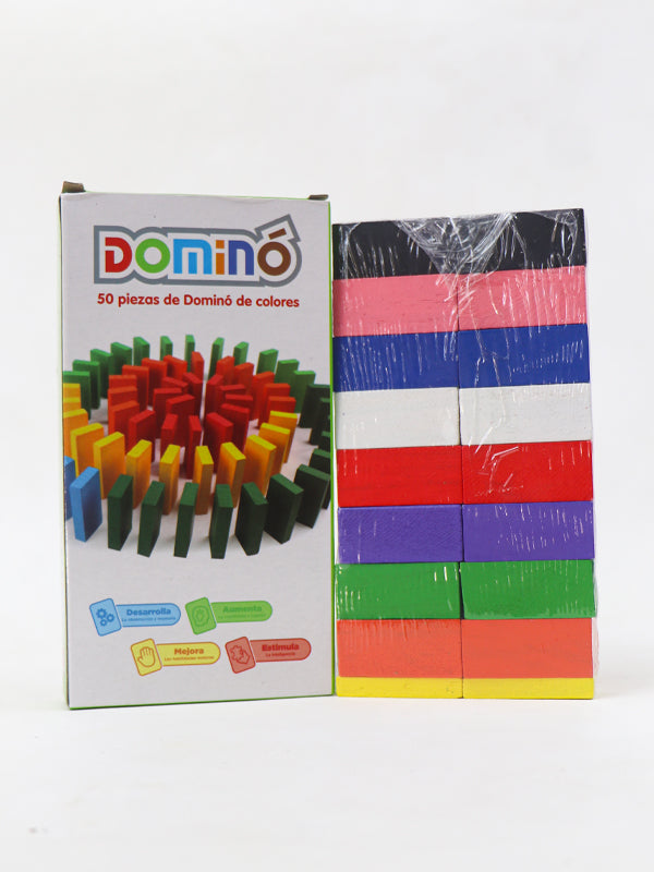 Wooden Dominos 50 Blocks Multicolor Set