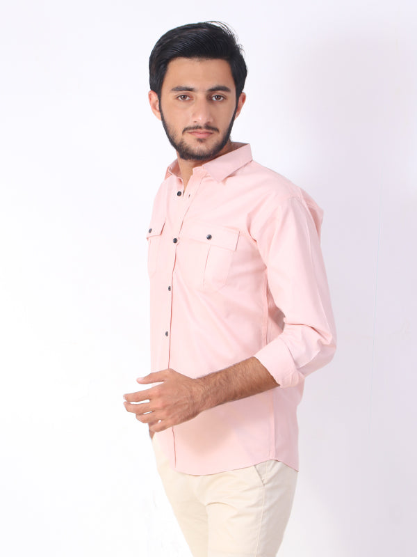 MCS01 Men's Double Pocket Casual Shirt Light Pink