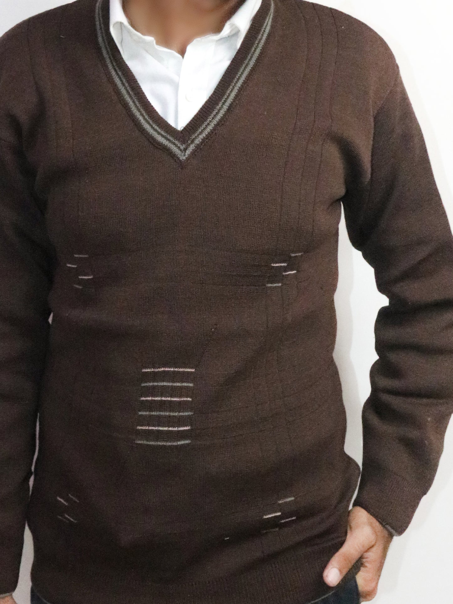 Dark Brown Full Sleeves Sweater for Men MSW46