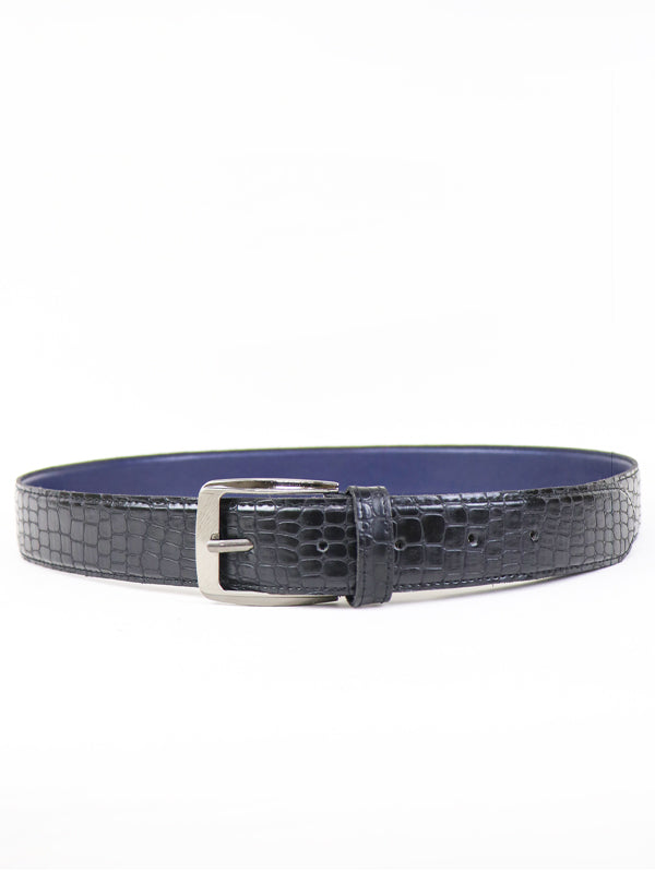 Croc Pattern Leather Belt Black