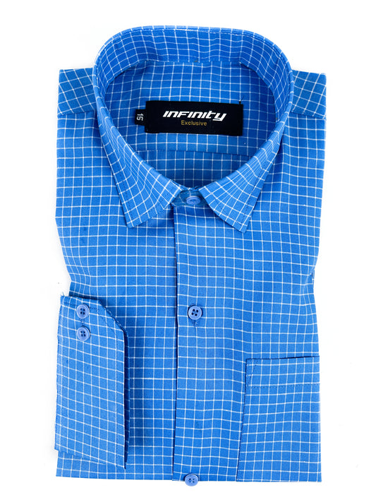 Blue Checks Formal Dress Shirt For Men's MFS300