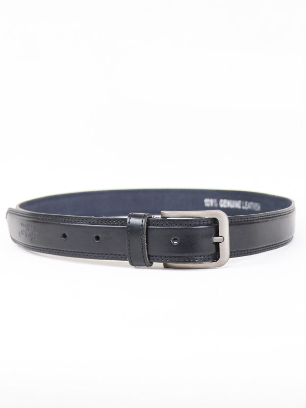 Men's Leather Belt Double Stitched Edge Black