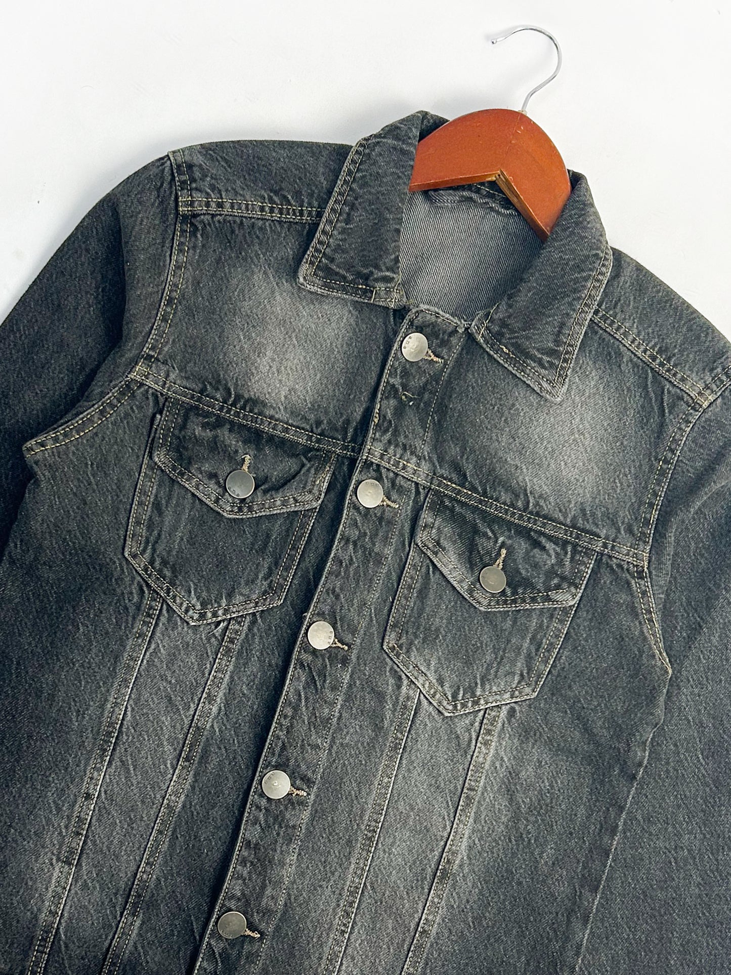 Faded Black Denim Jacket For Men MJ06