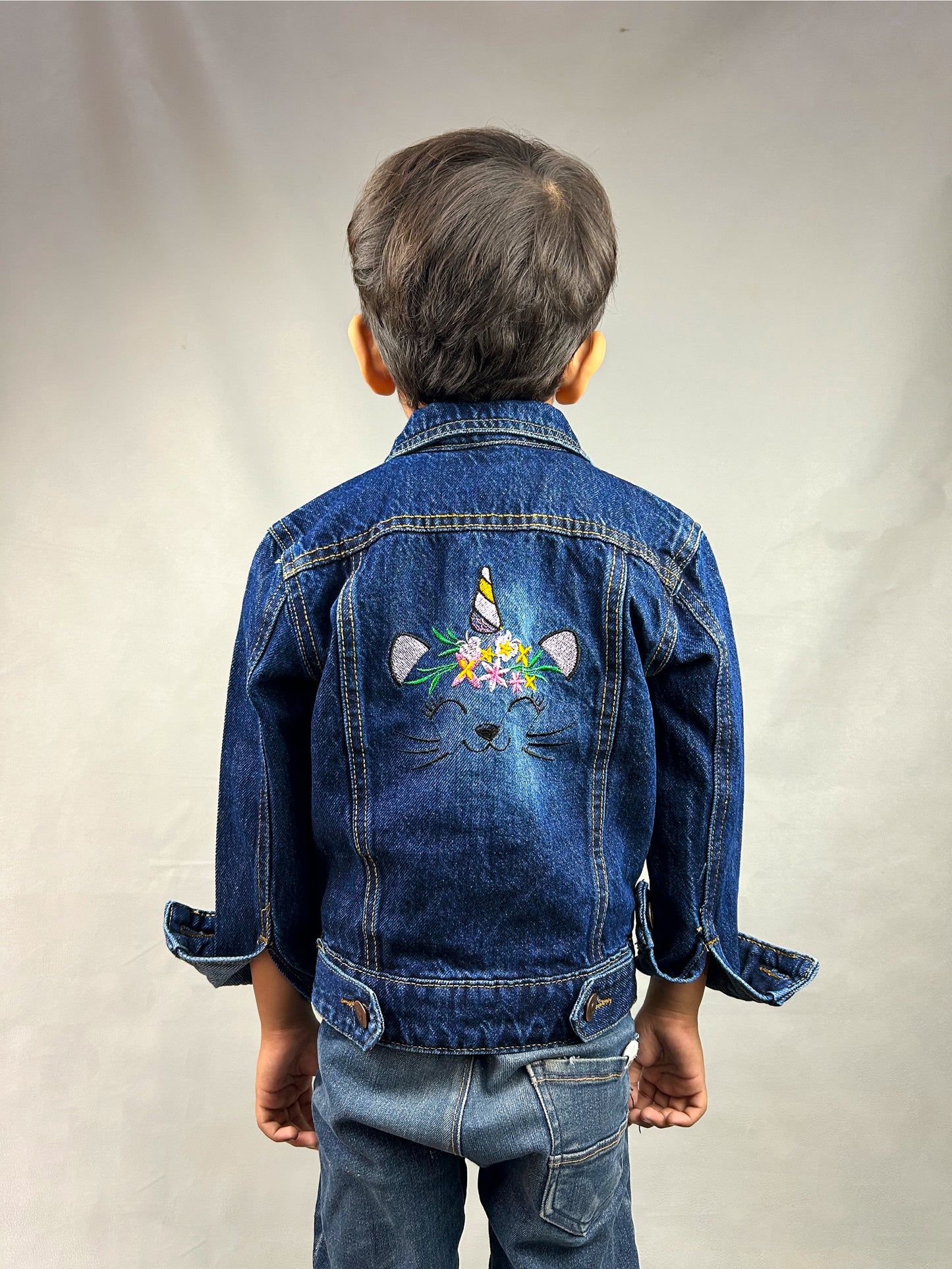 6Mth- 8Yrs Unicorn Faded Dark Blue Denim Jacket For Kids KJ17