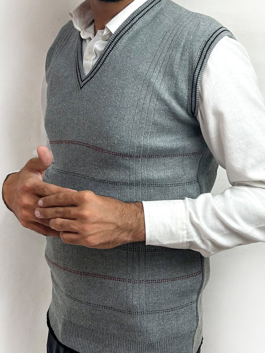 Grey Sleeveless Sweater for Men MSW32