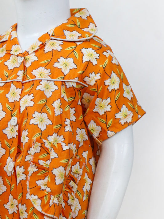NG Girls Cotton Night Suit 1Yrs - 8Yrs Flower Orange