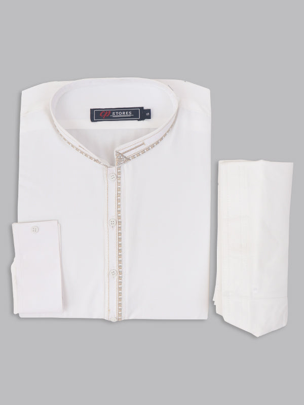 MSK09 AN Men's Kameez Shalwar Stitched Sherwani Collar Suit  Off White