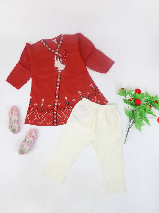 RZ Girls Suit 4Yrs - 7Yrs Kameez with Tight Red