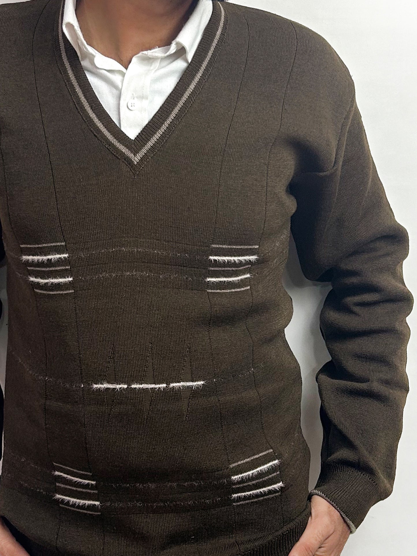 Dark Brown Full Sleeves Sweater for Men MSW50