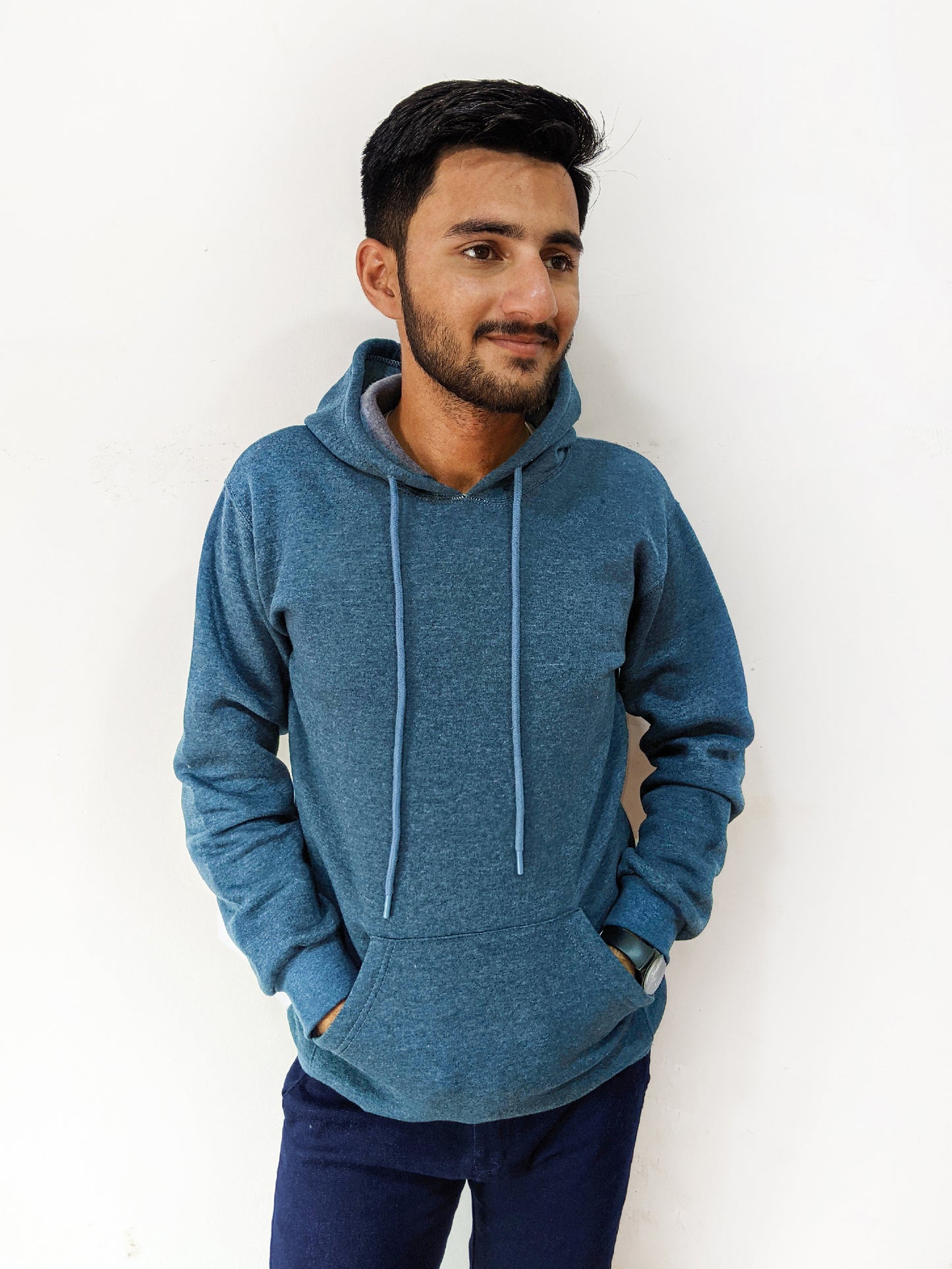 Blue Plain Pullover Hoodie Unisex MM MH07