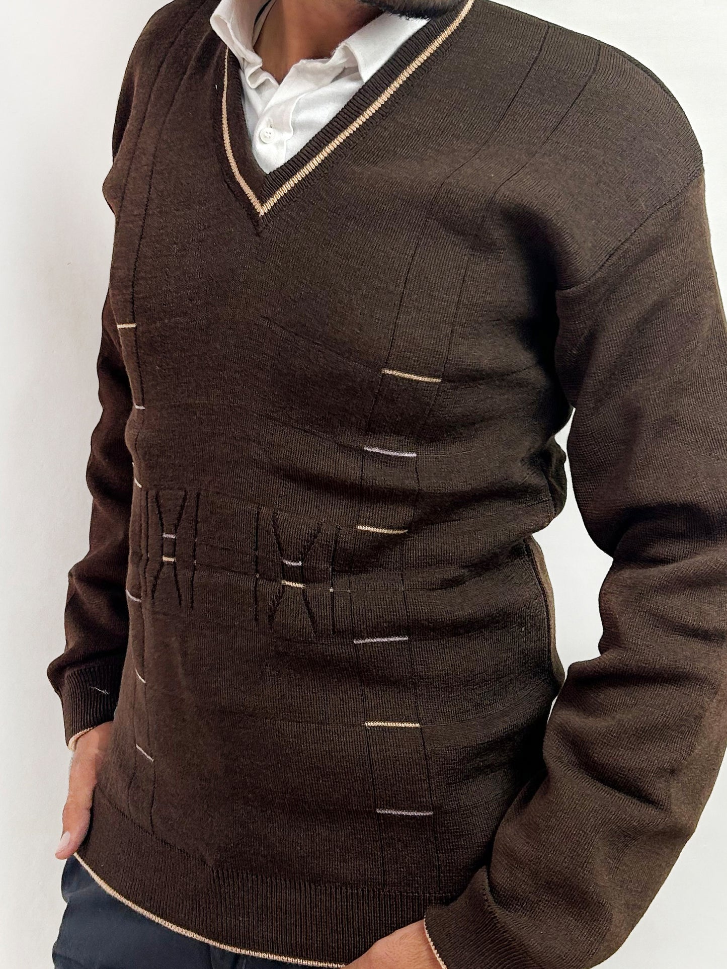 Dark Brown Full Sleeves Sweater for Men MSW40