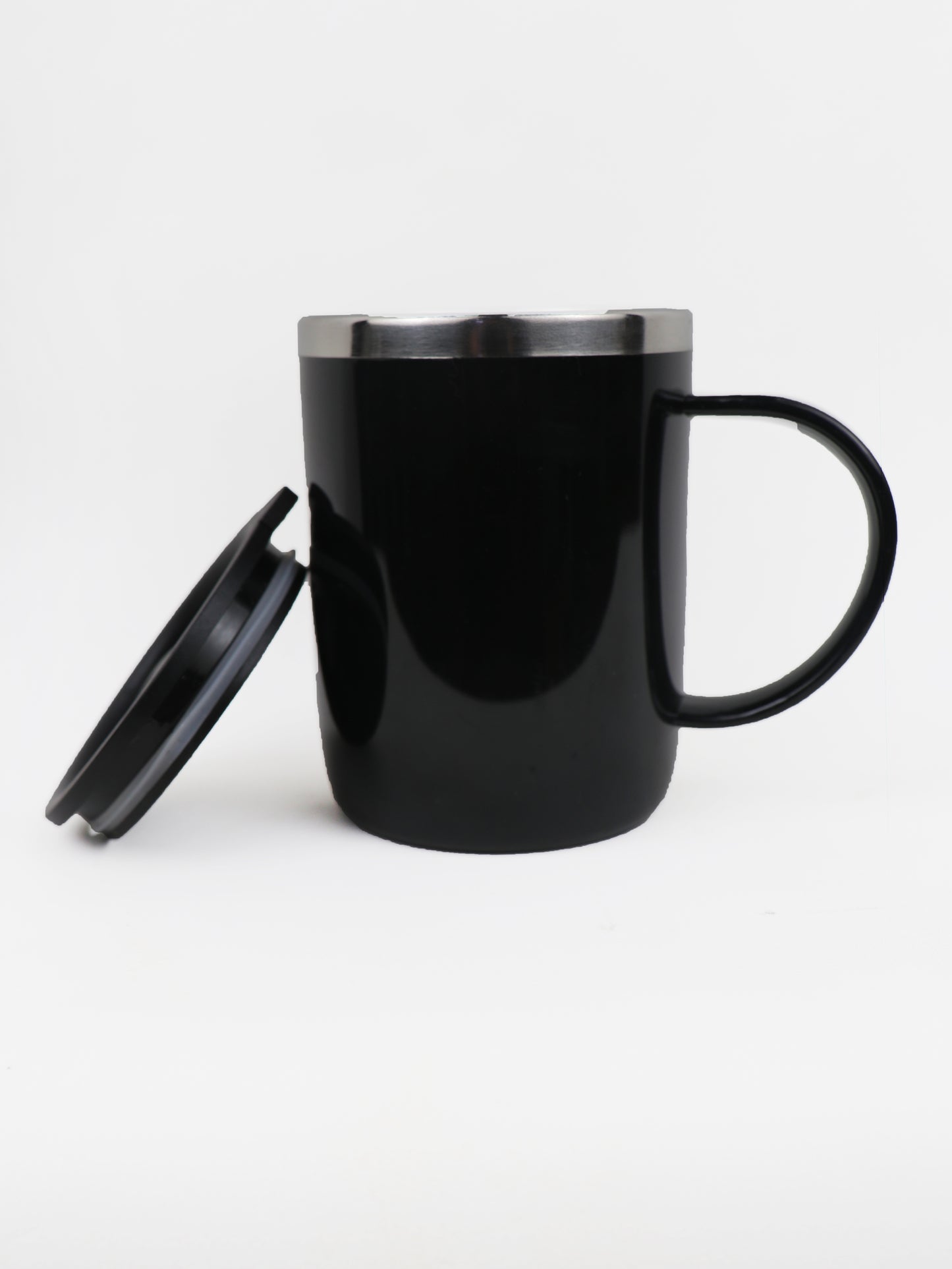 Black Stainless Steel Coffee Mug With Cap - 400ML CM16