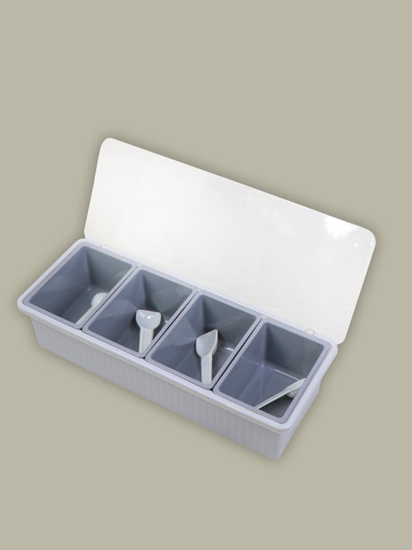 Set of 4 Spices Box with Tray & Spoons Grey