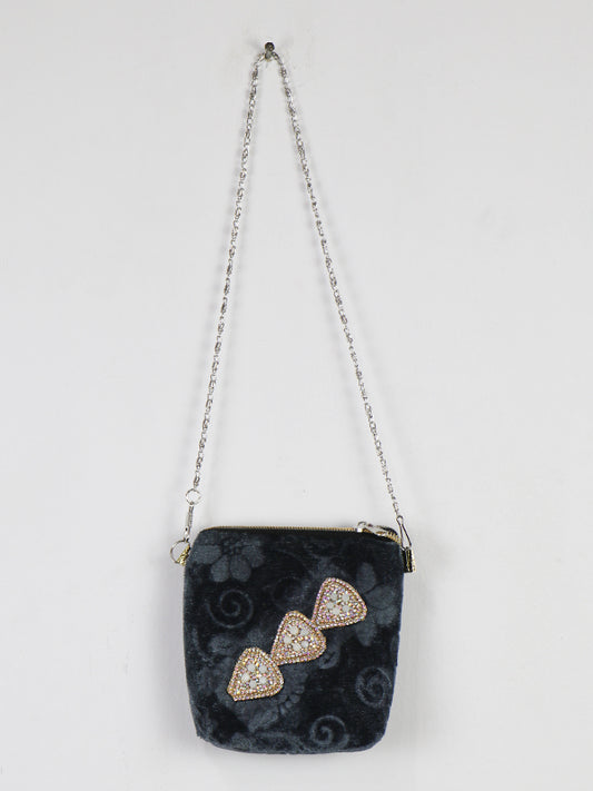 Stylish Velvet Handbag For Girls Heart Grey 35