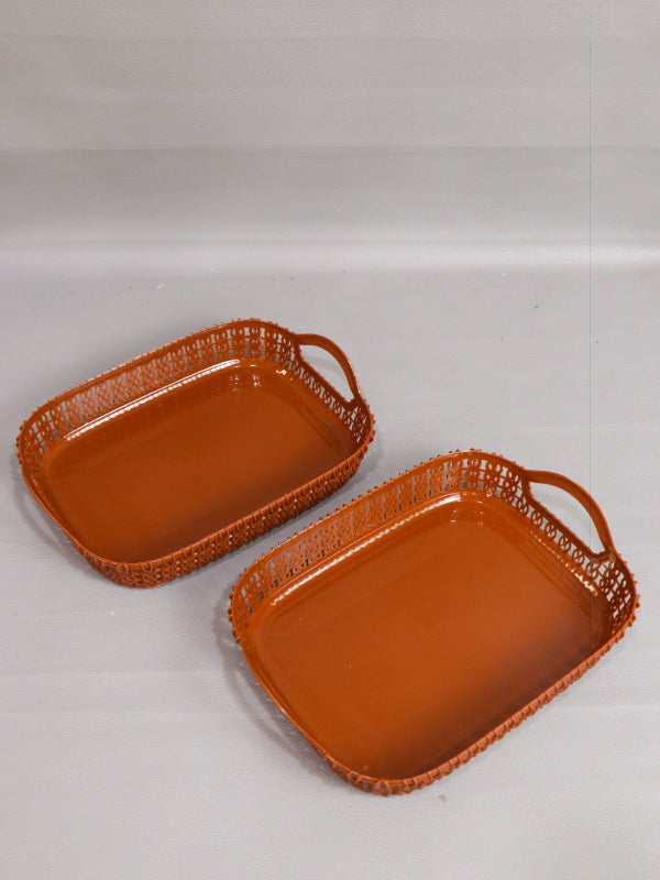 Brown  Pack of 2 Multipurpose Tray Baskets for Fruits & Vegetables Storage