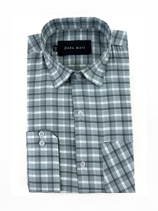 Grey Checks Formal Dress Shirt For Men MFS338