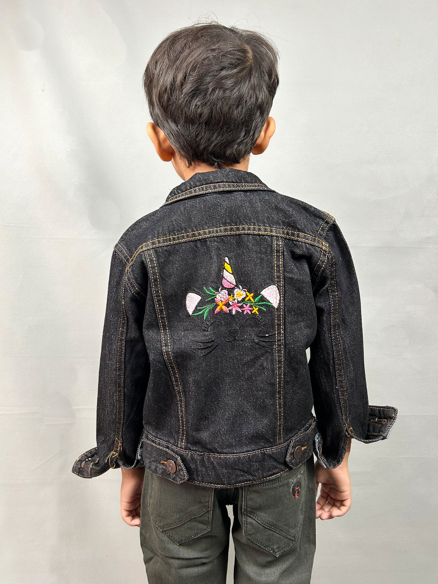 3Yrs- 4Yrs Faded Black Denim Jacket For Kids KJ15