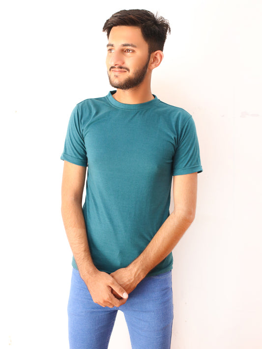 Sea Green Plain Crew Neck T-Shirt For Men M MTS85