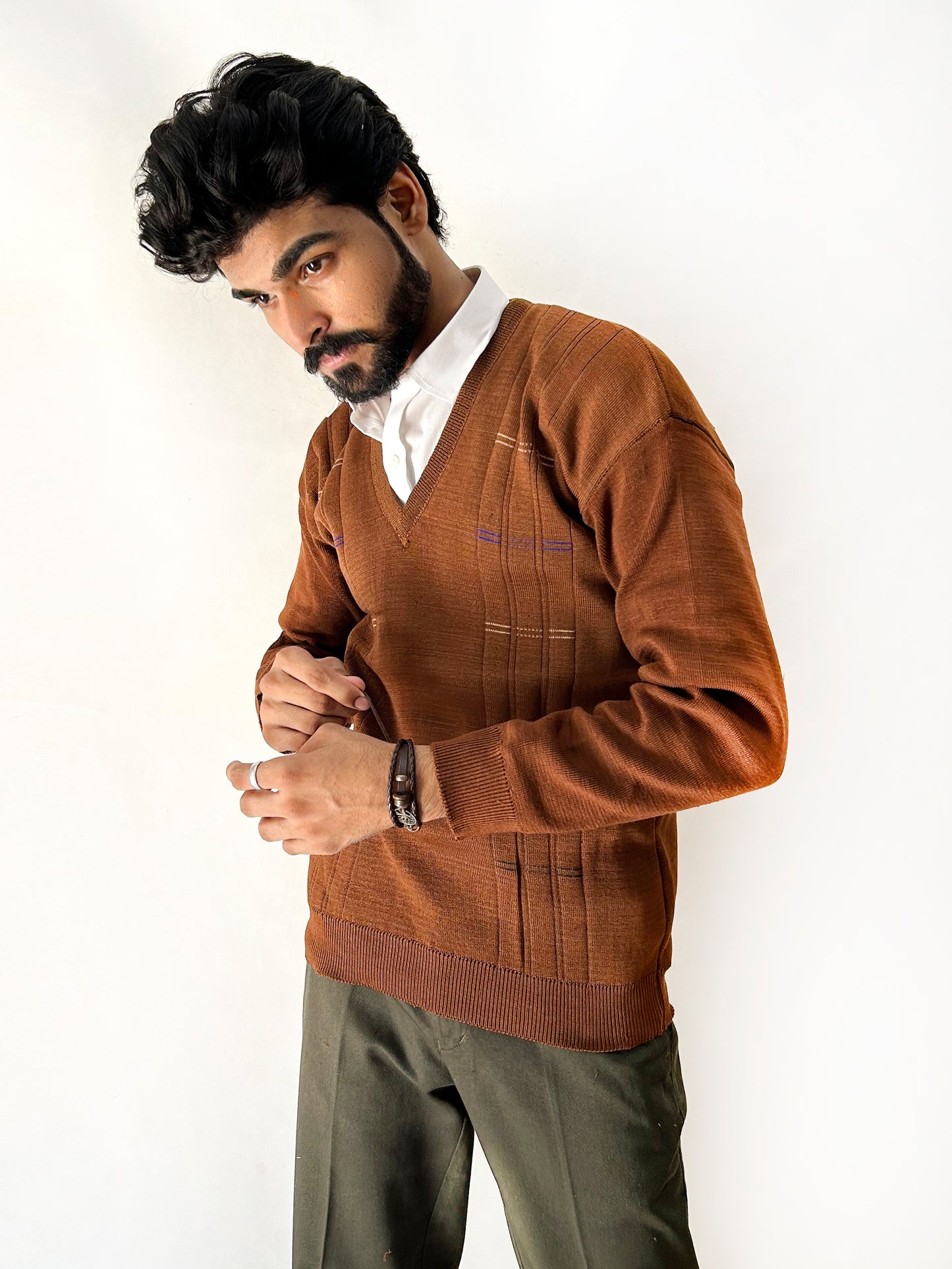 Rust Brown Full Sleeves Sweater for Men SH MSW16