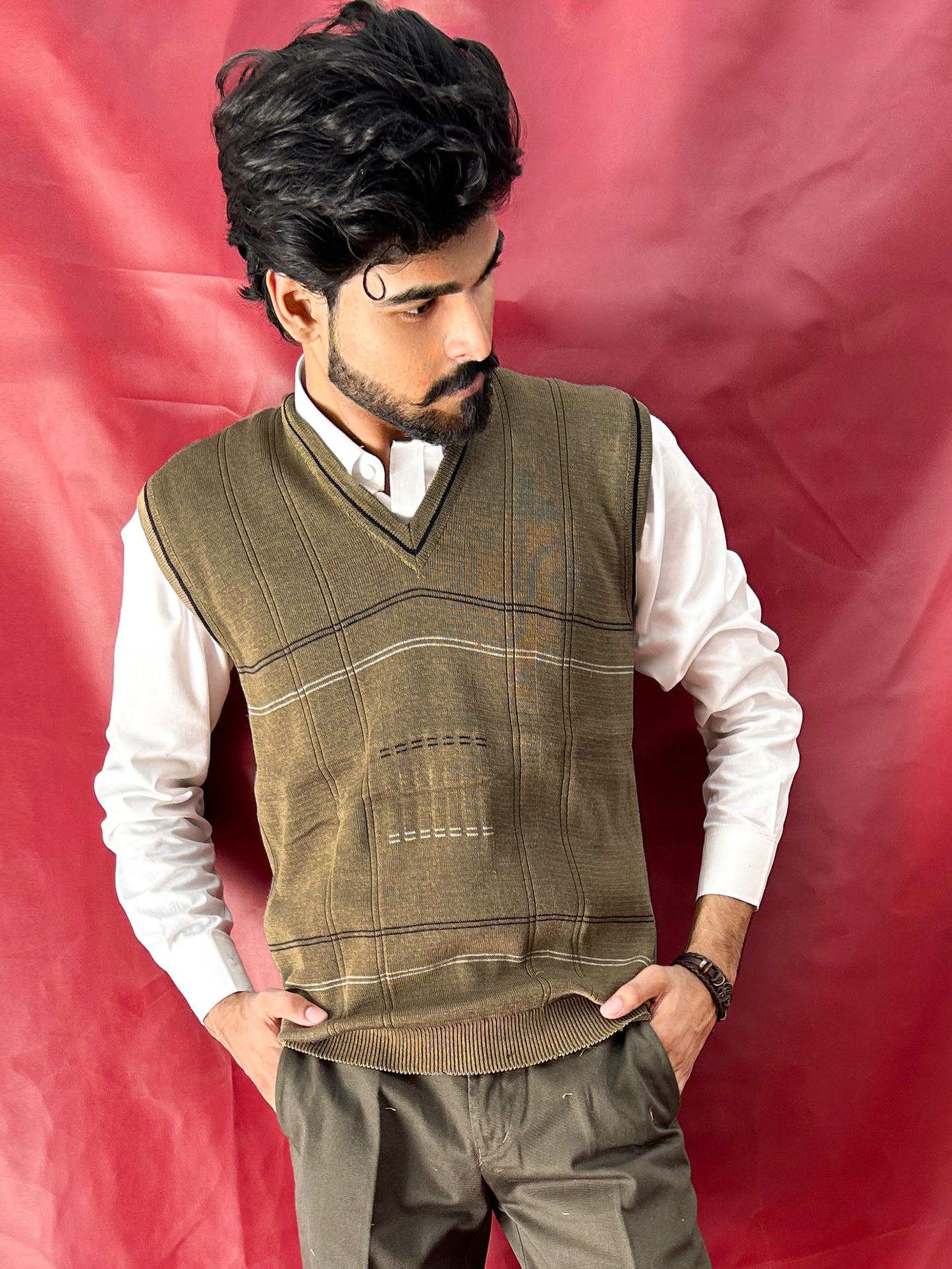 Light Brown Sleeveless Sweater for Men SH MSW10