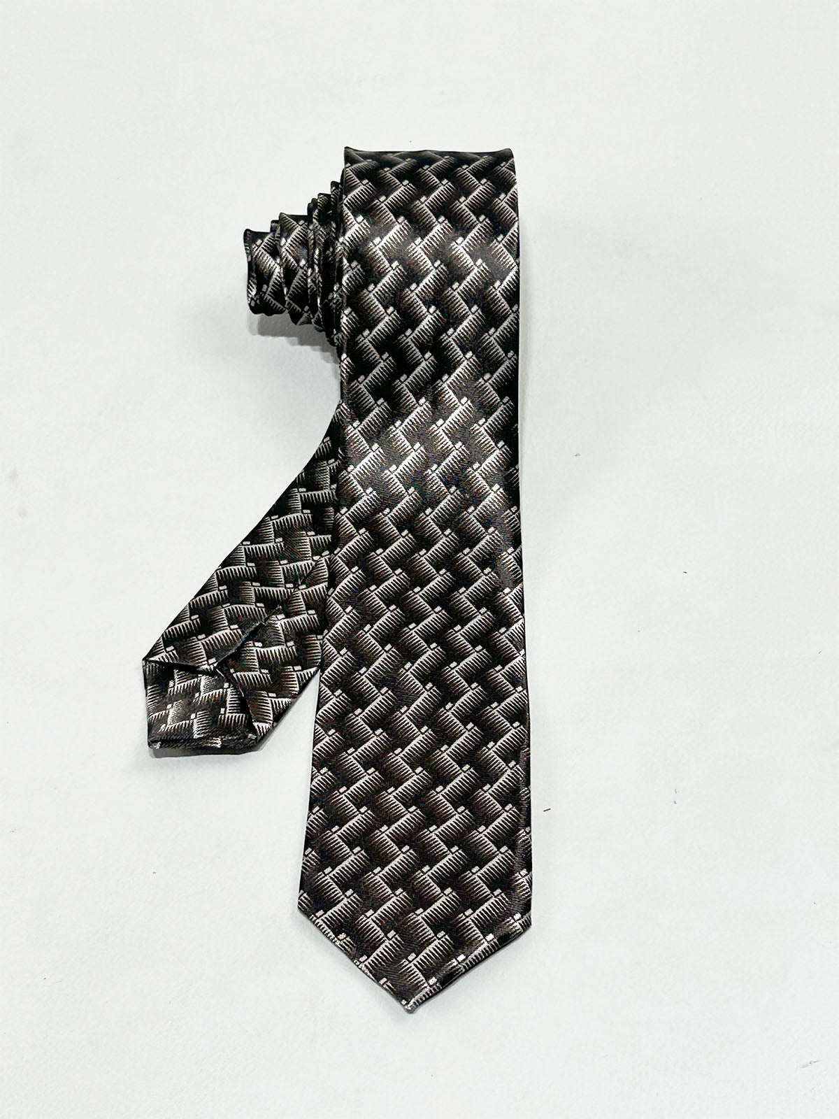 Black Silver Basket Weave Pattern Formal Party Wear Tie For Men MPT40