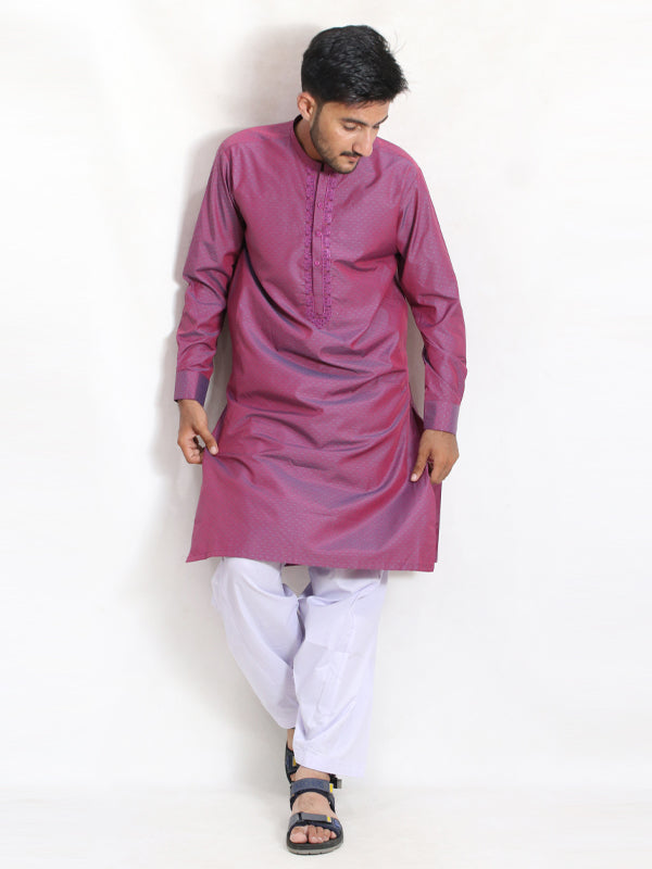 MSK36 Men's Chambray Kameez Shalwar Stitched Suit Cuff Voilet