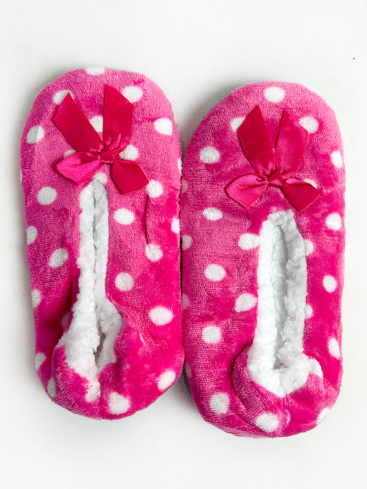 Pink Polka Dots Fuzzy Slipper Socks FSS22