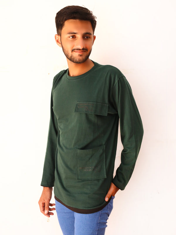 Green Full Sleeve Printed T-Shirt For Men SN MTS78