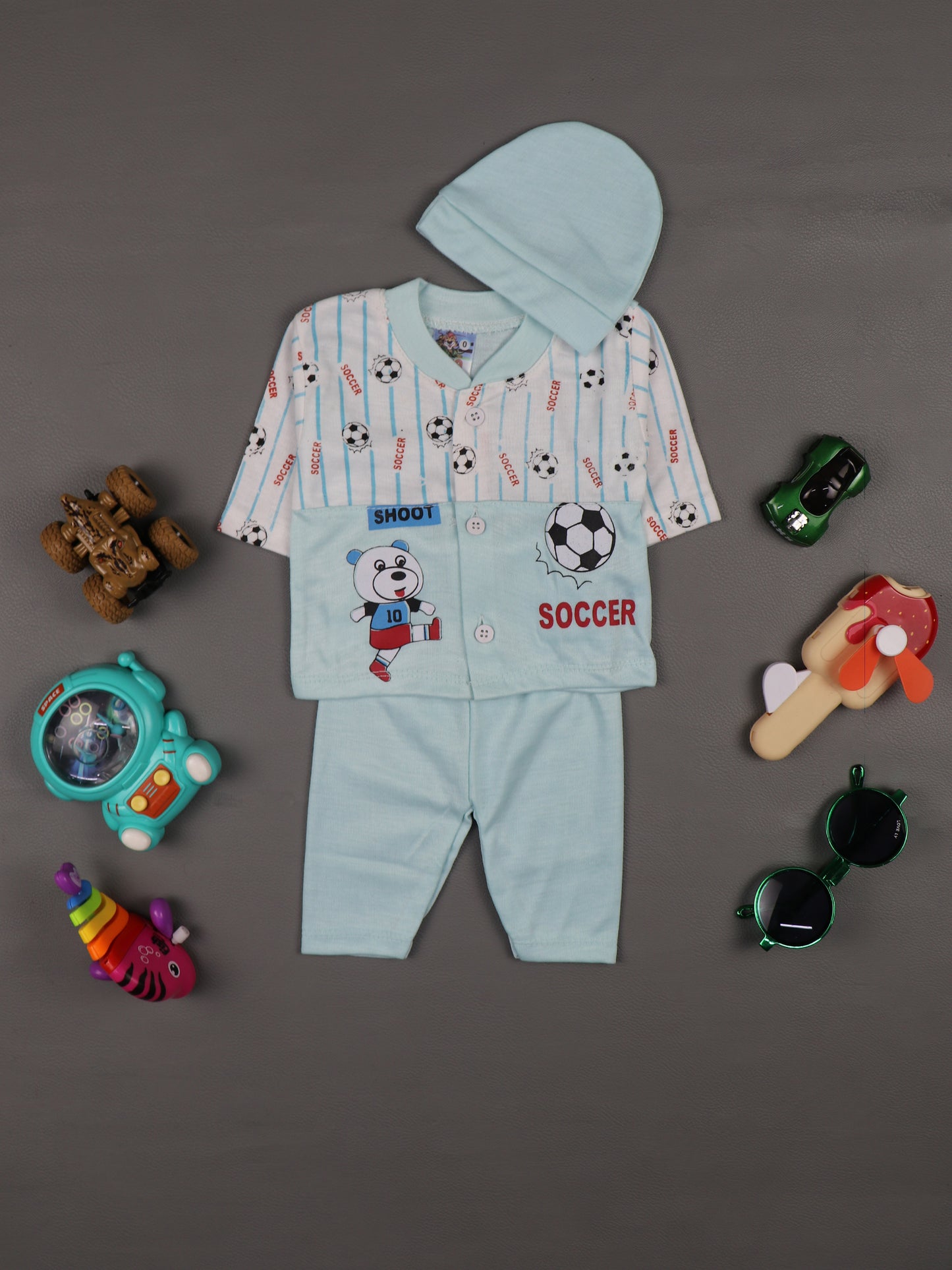 0Mth - 3Mth Soccer Sky Blue Baba Suit For Newborns HG NBS275