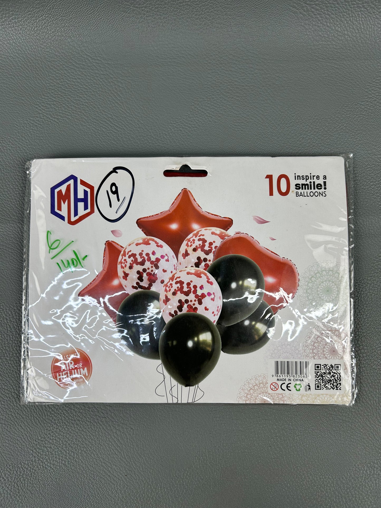 Pack Of 10Pcs Black & Red Heart & Stars Party Balloons Set BP63