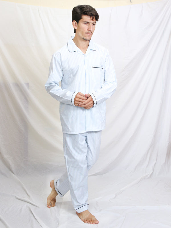AN Men's Night Suit White BB Multi Lines