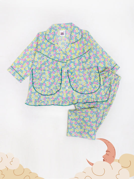 Kids Cotton Night Suits 2 Yrs - 7 Yrs Printed Floral Green