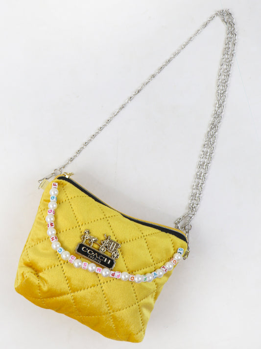 Stylish Velvet Handbag For Women's COACH Yellow 14