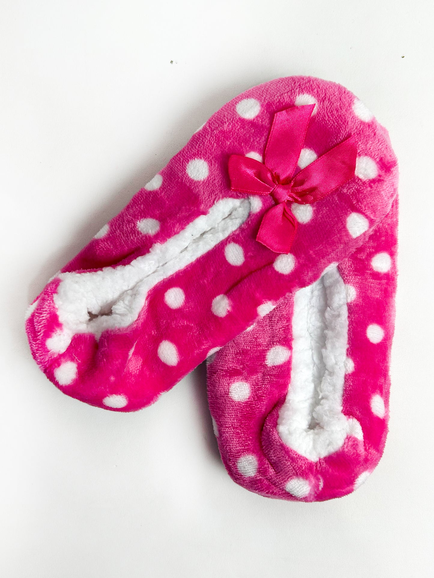 Pink Polka Dots Fuzzy Slipper Socks FSS22