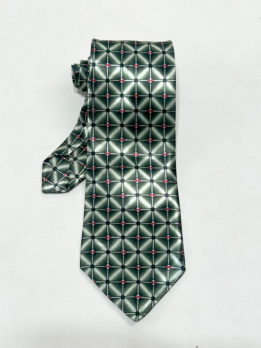 Green Silver Checkered Geometric Formal Party Wear Tie For Men MPT43
