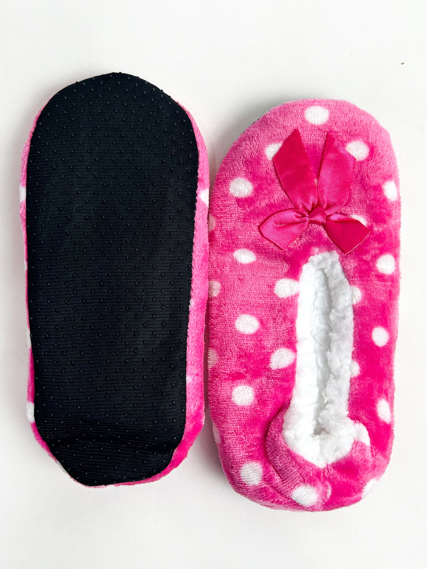 Pink Polka Dots Fuzzy Slipper Socks FSS22