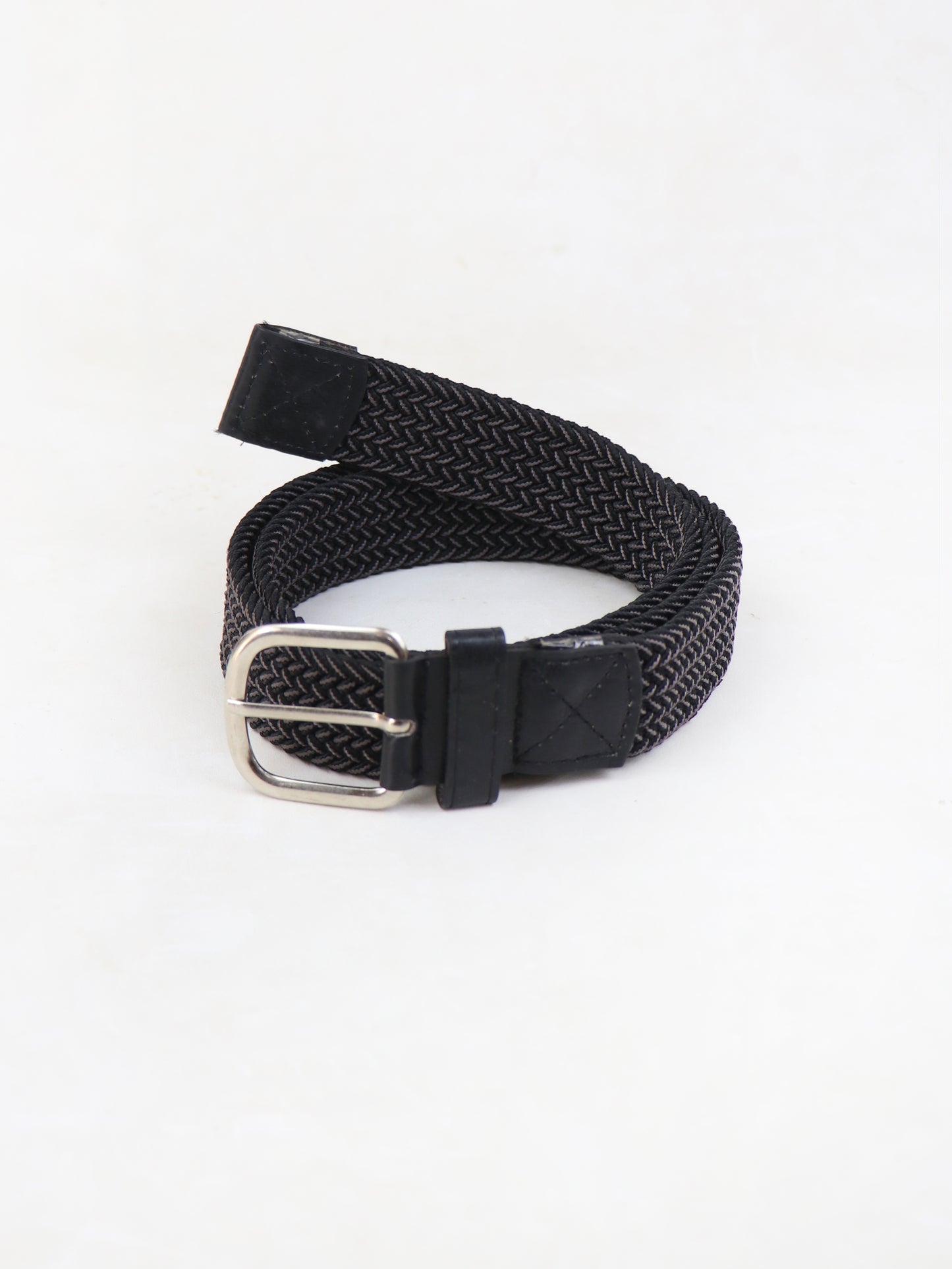 Men Canvas Elastic Fabric Woven Stretch Braided Belt Black 01