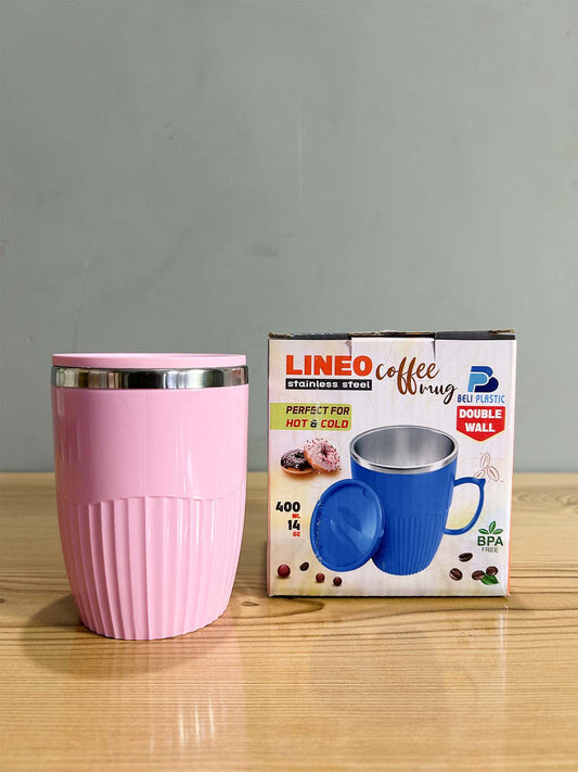 Pink Stainless Steel Coffee Mug With Cap - 400ML CM43