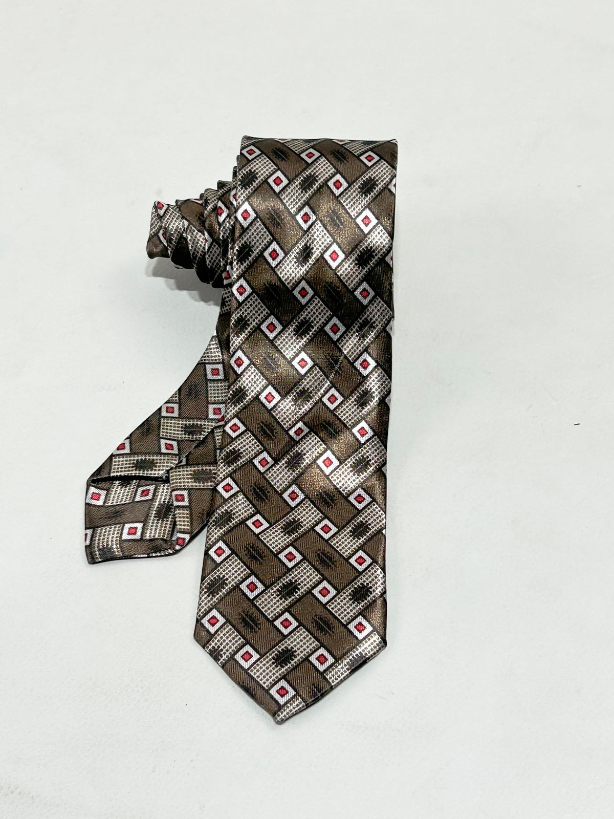 Brown Silver Geometric Pattern Formal Party Wear Tie For Men MPT44
