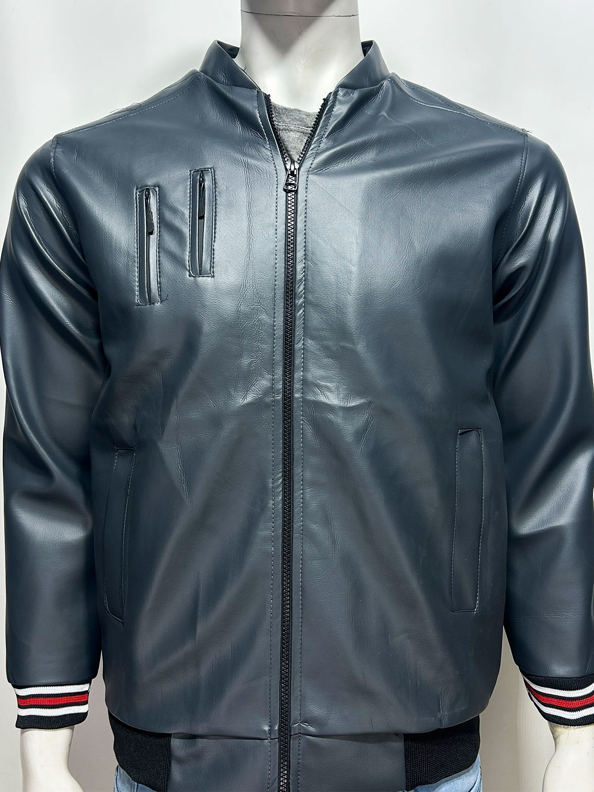 Midnight Slate Faux Leather Jacket For Men MJ44