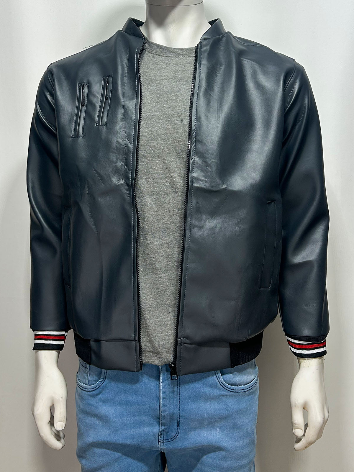 Midnight Slate Faux Leather Jacket For Men MJ44