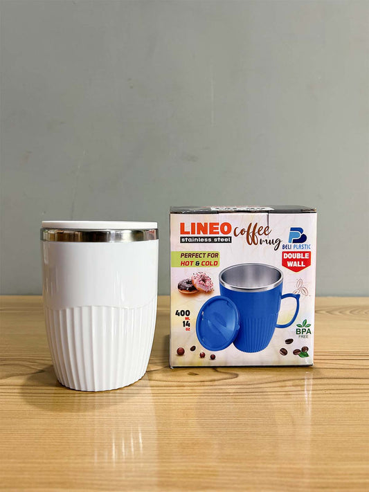 White Stainless Steel Coffee Mug With Cap - 400ML CM44