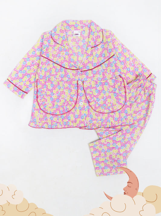 Kids Cotton Night Suits 2 Yrs - 7 Yrs Printed Floral Dark Pink